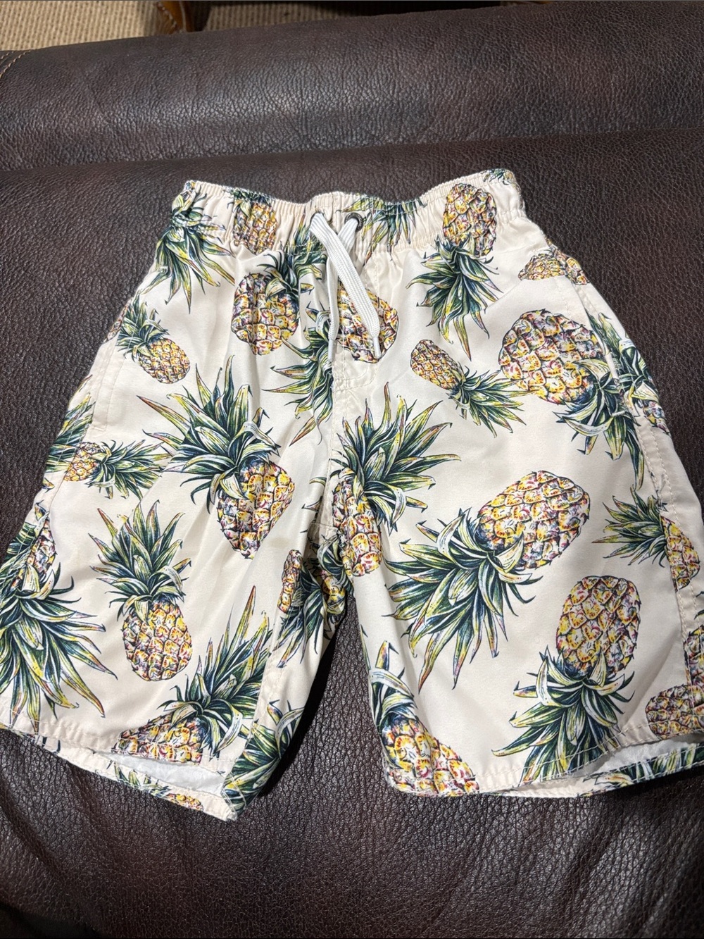 First Wave Kids Swim Shorts Pineapple Print White
